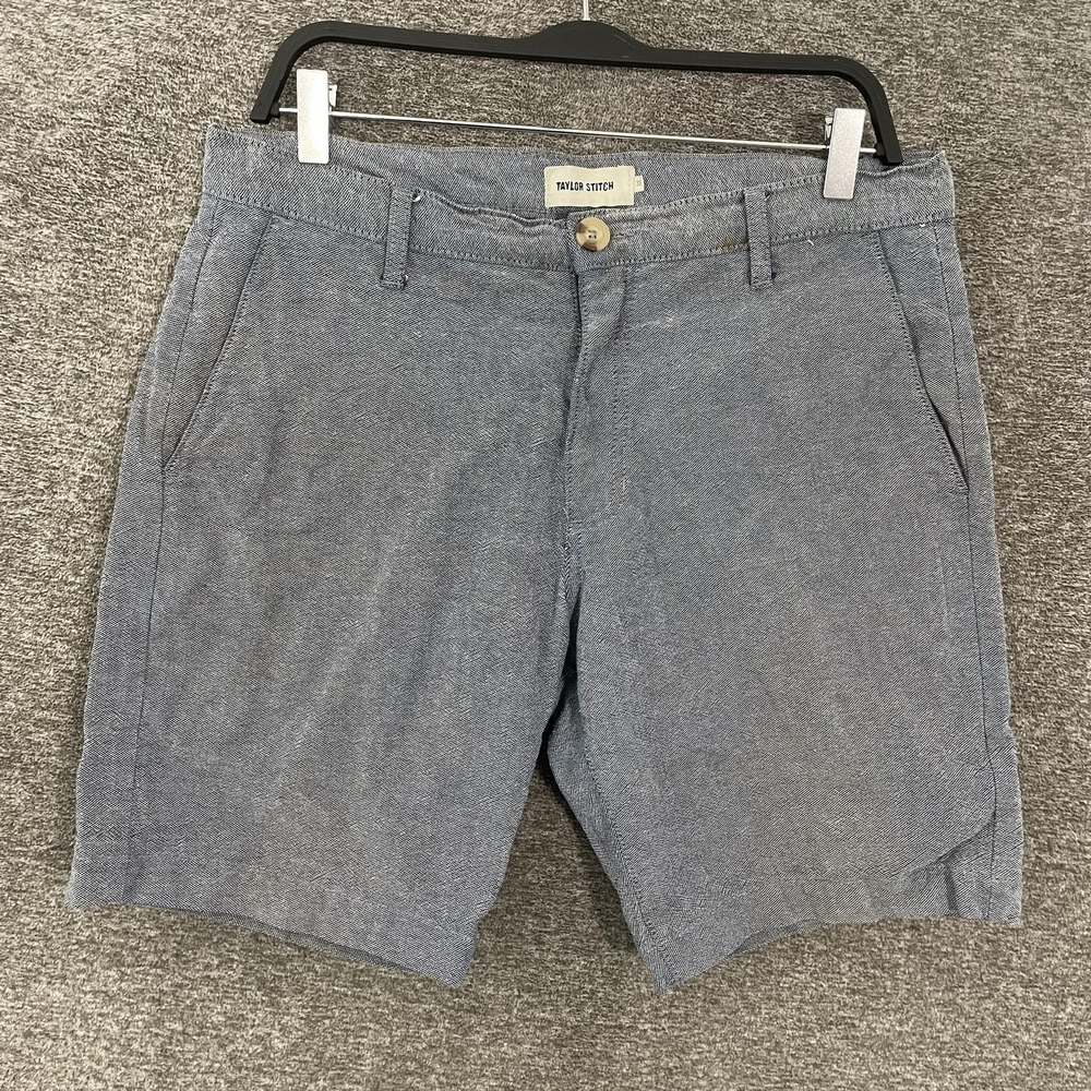 Taylor Stitch Shorts Mens 33 Blue Textured Chino 9 Inseam Flat Front Casual